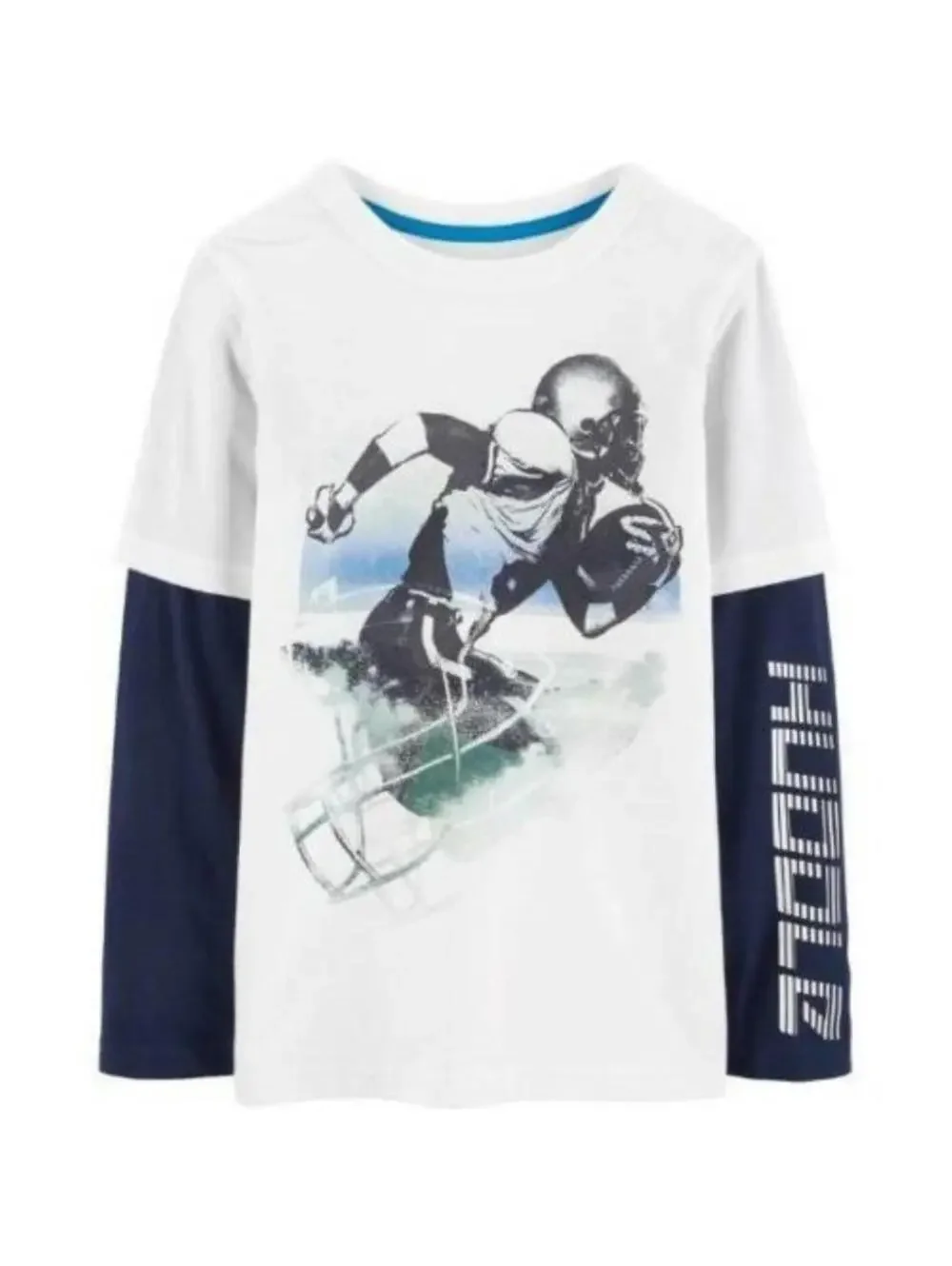Carters Shirt Boys 4/5 Football HUDDLE White Blue Mock Long Sleeve Crew Tee